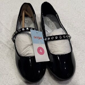 Cat & Jack Black Patent Mary Jane Flats with Rhinestone Strap.